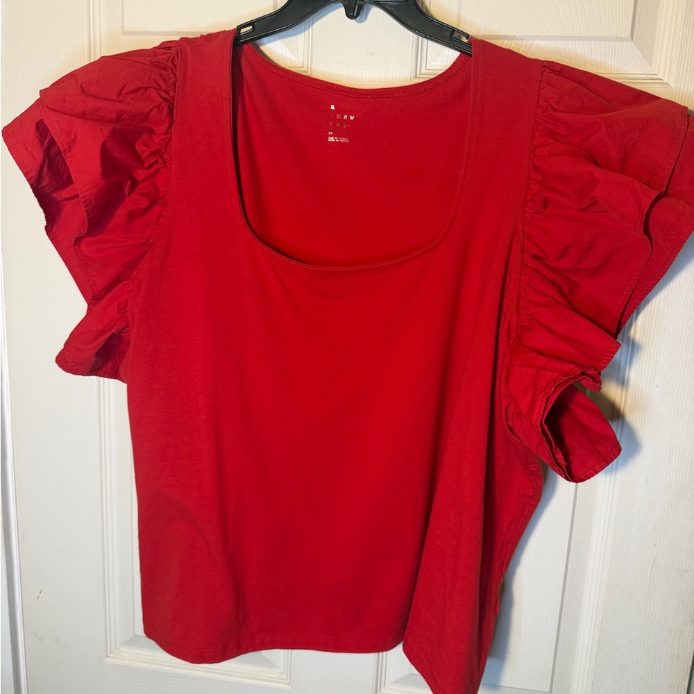 a new day Red Ruffle Sleeve Scoop Neck Blouse